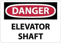 NMC - "Danger - Elevator Shaft", 10" Long x 14" Wide, Pressure-Sensitive Vinyl Safety Sign - Rectangle, 0.004" Thick, Use for Accident Prevention - Apex Tool & Supply
