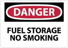 NMC - "Danger - Fuel Storage - No Smoking", 7" Long x 10" Wide, Rigid Plastic Safety Sign - Rectangle, 0.05" Thick, Use for Accident Prevention - Apex Tool & Supply