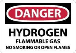 NMC - "Danger - Hydrogen - Flammable Gas - No Smoking or Open Flames", 10" Long x 14" Wide, Aluminum Safety Sign - Rectangle, 0.04" Thick, Use for Accident Prevention - Apex Tool & Supply