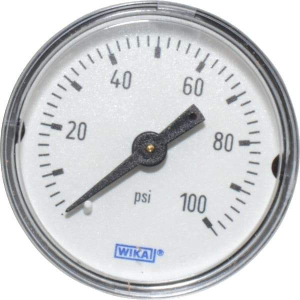 Wika - 1-1/2" Dial, 1/8 Thread, 0-100 Scale Range, Pressure Gauge - Center Back Connection Mount, Accurate to 3-2-3% of Scale - Apex Tool & Supply