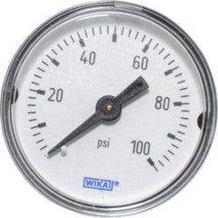 Wika - 1-1/2" Dial, 1/8 Thread, 0-100 Scale Range, Pressure Gauge - Center Back Connection Mount, Accurate to 3-2-3% of Scale - Apex Tool & Supply