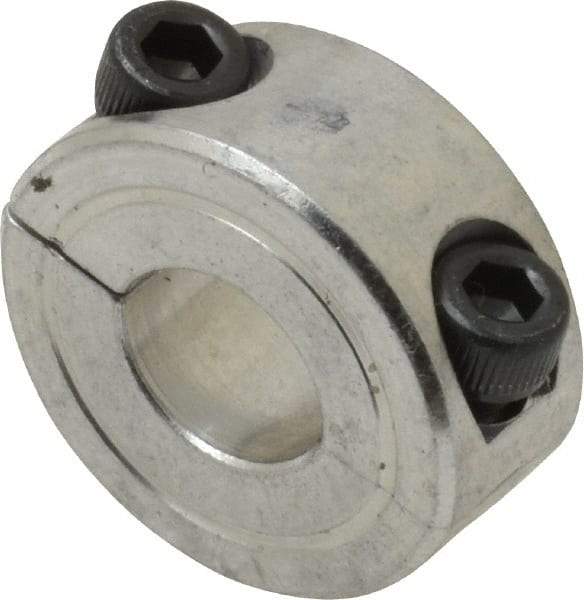 Climax Metal Products - 3/8" Bore, Aluminum, Two Piece Two Piece Split Shaft Collar - 7/8" Outside Diam, 3/8" Wide - Apex Tool & Supply