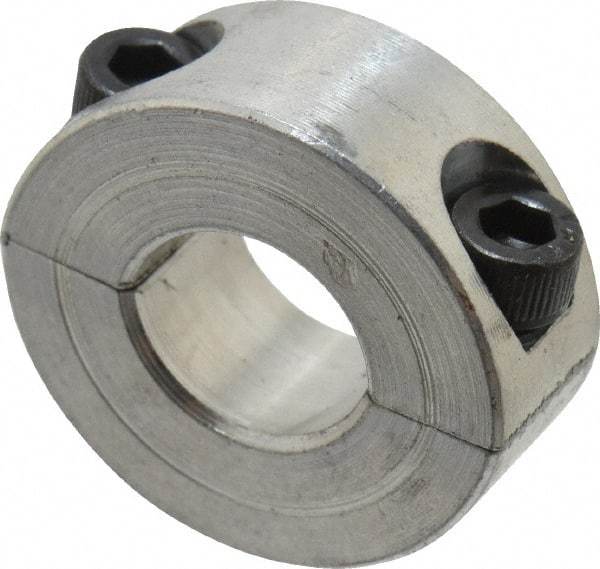Climax Metal Products - 7/16" Bore, Aluminum, Two Piece Two Piece Split Shaft Collar - 15/16" Outside Diam, 3/8" Wide - Apex Tool & Supply