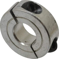 Climax Metal Products - 9/16" Bore, Aluminum, Two Piece Two Piece Split Shaft Collar - 1-5/16" Outside Diam, 7/16" Wide - Apex Tool & Supply