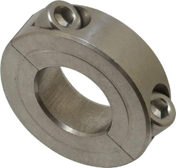 Climax Metal Products - 13/16" Bore, Stainless Steel, Two Piece Two Piece Split Shaft Collar - 1-5/8" Outside Diam, 1/2" Wide - Apex Tool & Supply