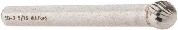 M.A. Ford - 5/16" Cut Diam, 1/4" Shank Diam, Ball Head Single Cut Burr - Carbide, Radius End, 9/32" LOC, 2-9/32" OAL - Apex Tool & Supply