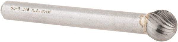 M.A. Ford - 3/8" Cut Diam, 1/4" Shank Diam, Ball Head Single Cut Burr - Carbide, Radius End, 5/16" LOC, 2-5/16" OAL - Apex Tool & Supply