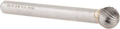 M.A. Ford - 3/8" Cut Diam, 1/4" Shank Diam, Ball Head Single Cut Burr - Carbide, Radius End, 5/16" LOC, 2-5/16" OAL - Apex Tool & Supply