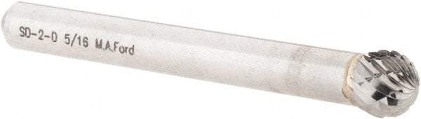 M.A. Ford - 5/16" Cut Diam, 1/4" Shank Diam, Ball Head Double Cut Burr - Carbide, Radius End, 9/32" LOC, 2-9/32" OAL - Apex Tool & Supply