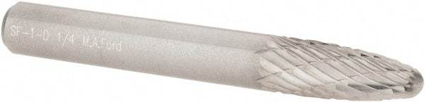 M.A. Ford - 1/4" Cut Diam, 1/4" Shank Diam, Tree with Radius Head Double Cut Burr - Carbide, Radius End, 5/8" LOC, 2" OAL - Apex Tool & Supply