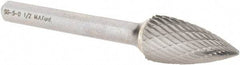 M.A. Ford - 1/2" Cut Diam, 1/4" Shank Diam, Tree Head Double Cut Burr - Carbide, Point End, 1" LOC, 3" OAL - Apex Tool & Supply