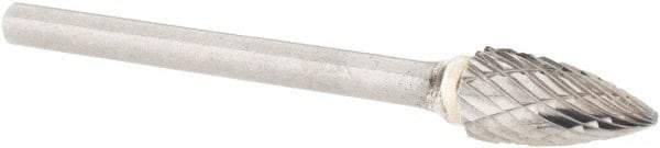 M.A. Ford - 1/4" Cut Diam, 1/8" Shank Diam, Tree Head Double Cut Burr - Carbide, Point End, 1/2" LOC, 2" OAL - Apex Tool & Supply