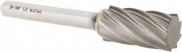 M.A. Ford - 1/2" Cut Diam, 1/4" Shank Diam, Cylinder Head Single Cut Burr - Carbide, Flat End, 1" LOC, 3" OAL - Apex Tool & Supply