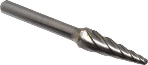 M.A. Ford - 3/8" Cut Diam, 1/4" Shank Diam, Taper Head Single Cut Burr - Carbide, Radius End, 1-1/8" LOC, 3-3/16" OAL - Apex Tool & Supply