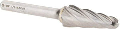 M.A. Ford - 1/2" Cut Diam, 1/4" Shank Diam, Taper Head Single Cut Burr - Carbide, Radius End, 1-3/16" LOC, 3-1/4" OAL - Apex Tool & Supply