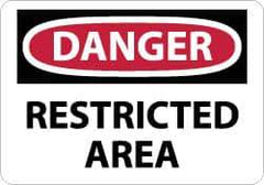 NMC - "Danger - Restricted Area", 7" Long x 10" Wide, Pressure-Sensitive Vinyl Safety Sign - Rectangle, 0.004" Thick, Use for Security & Admittance - Apex Tool & Supply