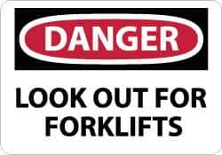 NMC - "Danger - Look Out for Forklifts", 10" Long x 14" Wide, Rigid Plastic Safety Sign - Rectangle, 0.05" Thick, Use for Accident Prevention - Apex Tool & Supply