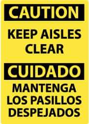 NMC - "Caution - Keep Aisles Clear", 20" Long x 14" Wide, Pressure-Sensitive Vinyl Safety Sign - Rectangle, 0.004" Thick, Use for Accident Prevention - Apex Tool & Supply