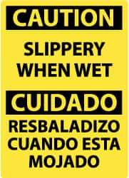 NMC - "Caution - Slippery When Wet", 20" Long x 14" Wide, Rigid Plastic Safety Sign - Rectangle, 0.05" Thick, Use for Accident Prevention - Apex Tool & Supply