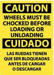 NMC - "Caution - Wheels Must Be Chocked Before Loading or Unloading", 20" Long x 14" Wide, Pressure-Sensitive Vinyl Safety Sign - Rectangle, 0.004" Thick, Use for Accident Prevention - Apex Tool & Supply