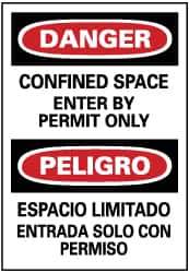 NMC - "Danger - Confined Space - Enter by Permit Only", 20" Long x 14" Wide, Pressure-Sensitive Vinyl Safety Sign - Rectangle, 0.004" Thick, Use for Accident Prevention - Apex Tool & Supply