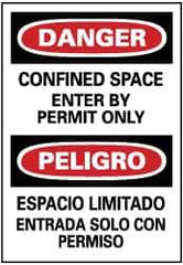 NMC - "Danger - Confined Space - Enter by Permit Only", 20" Long x 14" Wide, Pressure-Sensitive Vinyl Safety Sign - Rectangle, 0.004" Thick, Use for Accident Prevention - Apex Tool & Supply