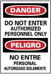 NMC - "Danger - Do Not Enter - Authorized Personnel Only", 20" Long x 14" Wide, Pressure-Sensitive Vinyl Safety Sign - Rectangle, 0.004" Thick, Use for Security & Admittance - Apex Tool & Supply