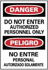 NMC - "Danger - Do Not Enter - Authorized Personnel Only", 20" Long x 14" Wide, Pressure-Sensitive Vinyl Safety Sign - Rectangle, 0.004" Thick, Use for Security & Admittance - Apex Tool & Supply