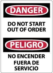 NMC - "Danger - Do Not Start - Out of Order", 14" Long x 10" Wide, Pressure-Sensitive Vinyl Safety Sign - Rectangle, 0.004" Thick, Use for Accident Prevention - Apex Tool & Supply