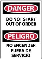 NMC - "Danger - Do Not Start - Out of Order", 14" Long x 10" Wide, Pressure-Sensitive Vinyl Safety Sign - Rectangle, 0.004" Thick, Use for Accident Prevention - Apex Tool & Supply