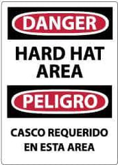 NMC - "Danger - Hard Hat Area", 14" Long x 10" Wide, Pressure-Sensitive Vinyl Safety Sign - Rectangle, 0.004" Thick, Use for Accident Prevention - Apex Tool & Supply