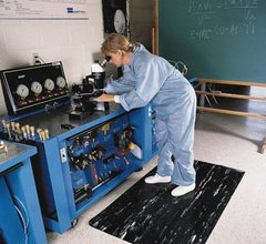 Wearwell - 5' Long x 3' Wide, Dry Environment, Anti-Fatigue Matting - Blue, Vinyl with Nitrile Blend Base, Beveled on 4 Sides - Apex Tool & Supply