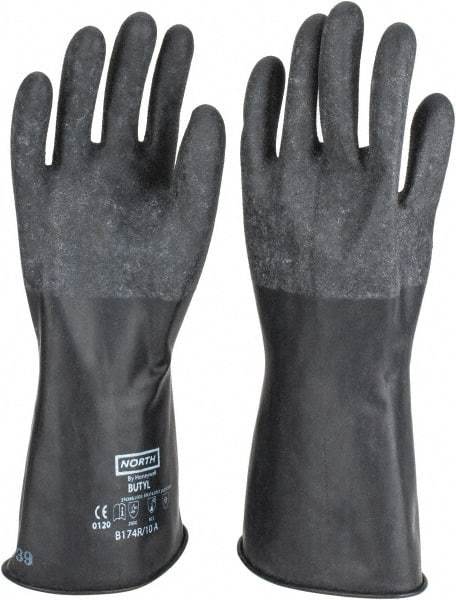 North - Size XL (10), 14" Long, 17 mil Thick, Butyl Chemical Resistant Gloves - Textured Finish, Rolled Cuff, Black - Apex Tool & Supply