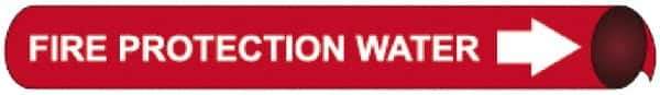 NMC - Pipe Marker with Fire Protection Water Legend and Arrow Graphic - 1-1/8 to 2-3/8" Pipe Outside Diam, White on Red - Apex Tool & Supply