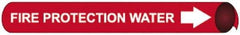 NMC - Pipe Marker with Fire Protection Water Legend and Arrow Graphic - 1-1/8 to 2-3/8" Pipe Outside Diam, White on Red - Apex Tool & Supply