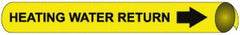 NMC - Pipe Marker with Heating Water Return Legend and Arrow Graphic - 1-1/8 to 2-3/8" Pipe Outside Diam, Black on Yellow - Apex Tool & Supply