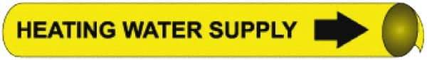 NMC - Pipe Marker with Heating Water Supply Legend and Arrow Graphic - 10 to 10" Pipe Outside Diam, Black on Yellow - Apex Tool & Supply