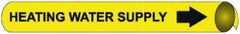 NMC - Pipe Marker with Heating Water Supply Legend and Arrow Graphic - 10 to 10" Pipe Outside Diam, Black on Yellow - Apex Tool & Supply