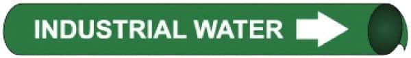 NMC - Pipe Marker with Industrial Water Legend and Arrow Graphic - 1-1/8 to 2-3/8" Pipe Outside Diam, White on Green - Apex Tool & Supply