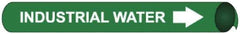 NMC - Pipe Marker with Industrial Water Legend and Arrow Graphic - 1-1/8 to 2-3/8" Pipe Outside Diam, White on Green - Apex Tool & Supply