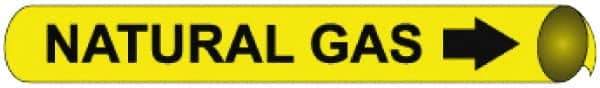 NMC - Pipe Marker with Natural Gas Legend and Arrow Graphic - 3-3/8 to 4-1/2" Pipe Outside Diam, Black on Yellow - Apex Tool & Supply