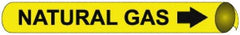 NMC - Pipe Marker with Natural Gas Legend and Arrow Graphic - 3-3/8 to 4-1/2" Pipe Outside Diam, Black on Yellow - Apex Tool & Supply