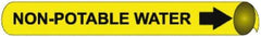 NMC - Pipe Marker with Non-Potable Water Legend and Arrow Graphic - 3-3/8 to 4-1/2" Pipe Outside Diam, Black on Yellow - Apex Tool & Supply
