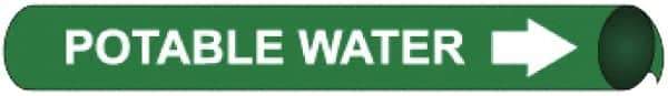 NMC - Pipe Marker with Potable Water Legend and Arrow Graphic - 1-1/8 to 2-3/8" Pipe Outside Diam, White on Green - Apex Tool & Supply
