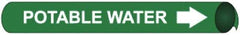 NMC - Pipe Marker with Potable Water Legend and Arrow Graphic - 10 to 10" Pipe Outside Diam, White on Green - Apex Tool & Supply