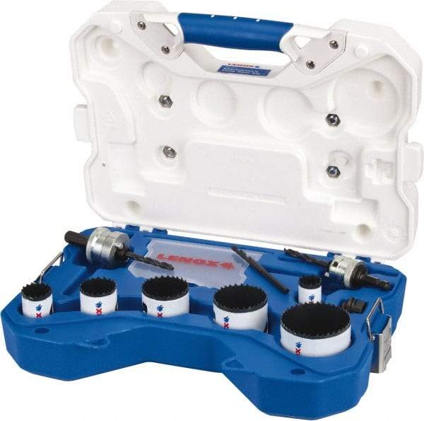 Lenox - 10 Piece, 7/8" to 2-1/2" Saw Diam, Electrician's Hole Saw Kit - Bi-Metal, Pilot Drill Model No. 4321, Includes 6 Hole Saws - Apex Tool & Supply
