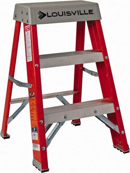 Louisville - 2 Steps, 2' High, Type IA Rating, Fiberglass Step Ladder - 300 Lb Capacity, 17" Base Width - Apex Tool & Supply