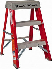 Louisville - 2 Steps, 2' High, Type IA Rating, Fiberglass Step Ladder - 300 Lb Capacity, 17" Base Width - Apex Tool & Supply
