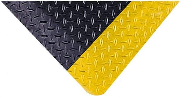 Wearwell - 75' Long x 5' Wide, Dry Environment, Anti-Fatigue Matting - Black with Yellow Borders, Vinyl with Nitrile Blend Base, Beveled on 4 Sides - Apex Tool & Supply