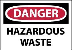 NMC - Hazardous Materials Label, Header: DANGER - Legend: Danger - Hazardous Waste, English, Red, Black & White, 5" Long x 3" High, Sign Muscle Finish - Apex Tool & Supply